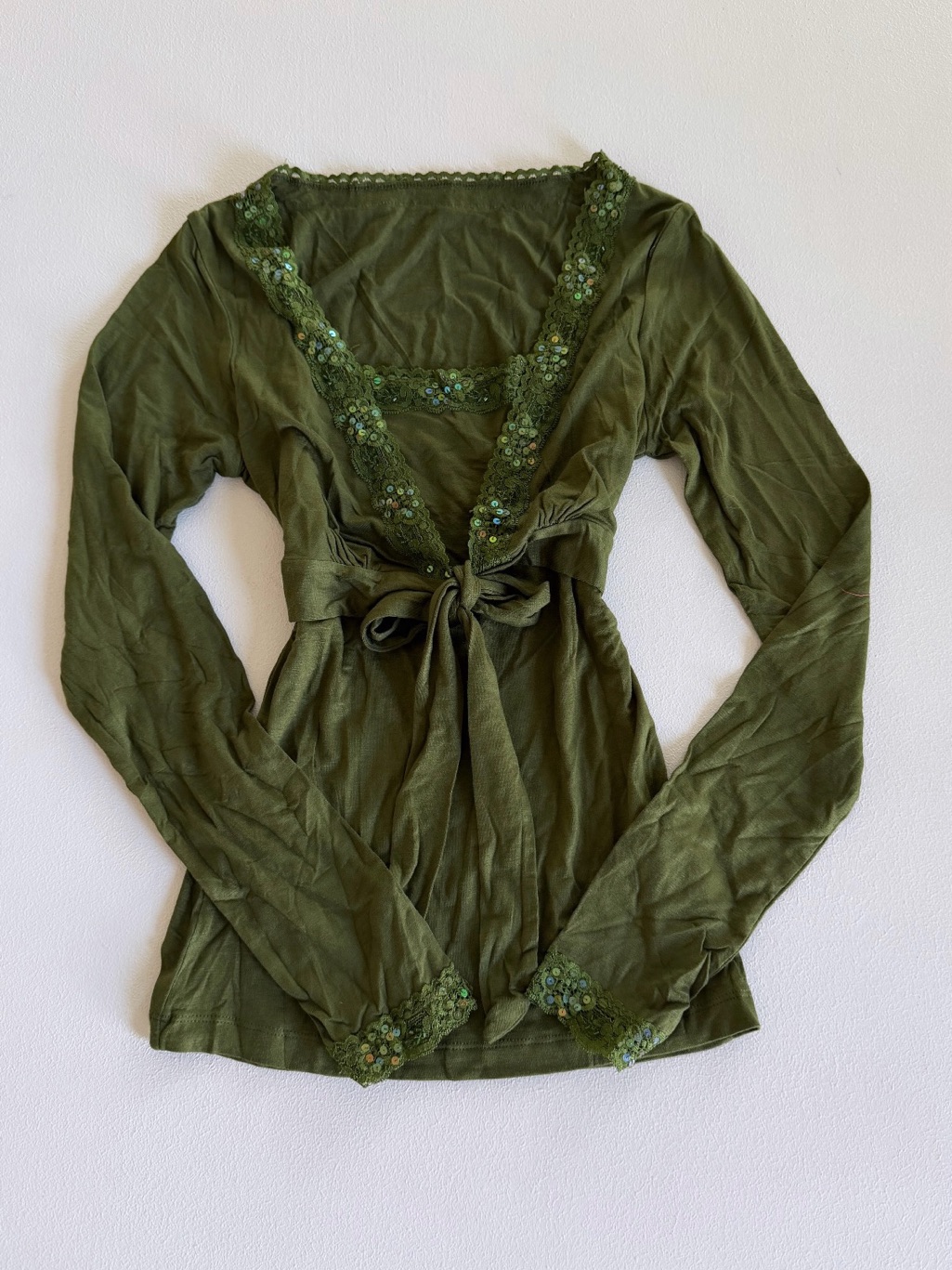 Vintage Olive Green Bolero Style Lace Top